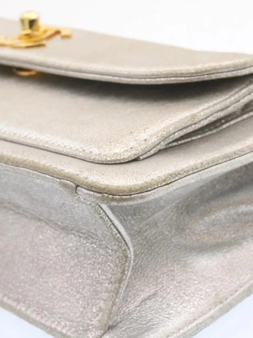 CHANEL Clutch Bag Leather Silver CC Auth 26857A